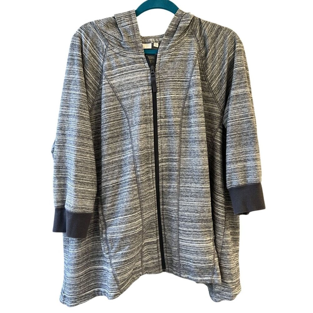 Sejour Weekend Womens Gray Striped Zip Front Hooded Cardigan Jacket 3X Plus Size